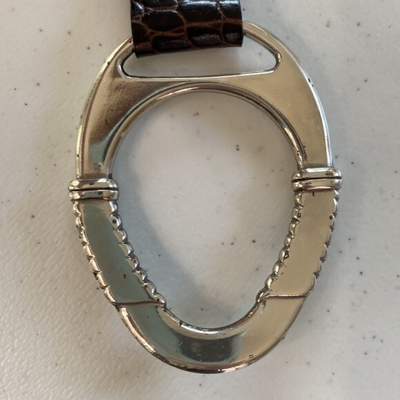 Brighton Patent Moc Croc Leather Embossed Chain Belt Oval Silver Hook Buckle - Picture 14 of 15